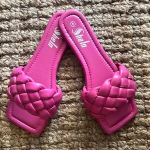 SHEIN Hot Pink Braided Slide Sandals